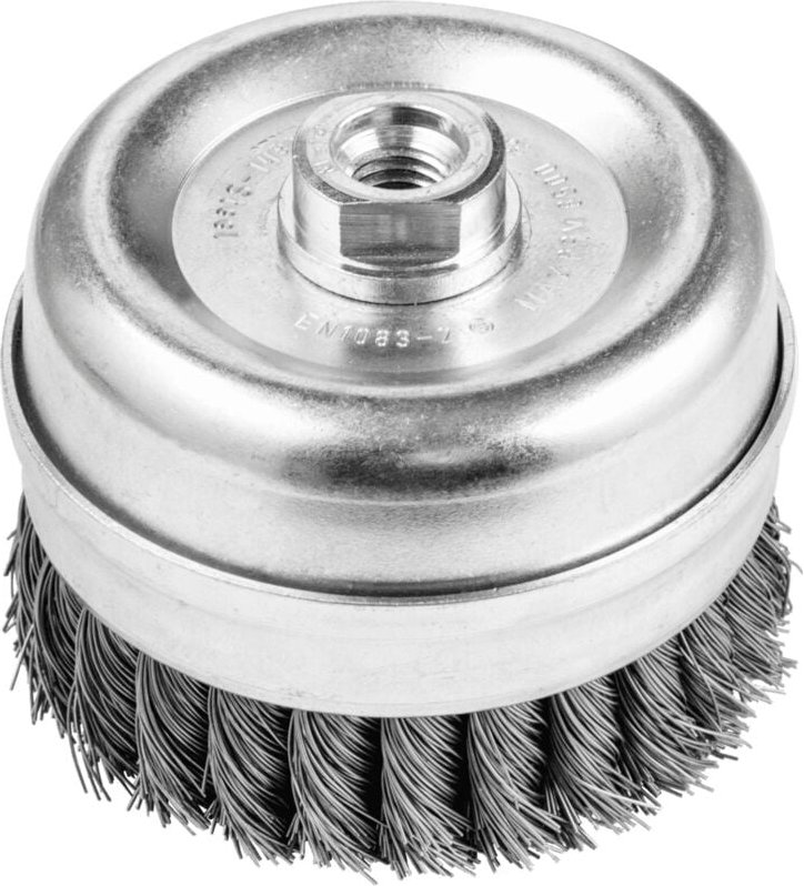 Topfbürste mit Stützring gezopft tbgr ø 100mm M14 Stahl-Draht-Ø 0,50mm Winkelschleifer - Pferd