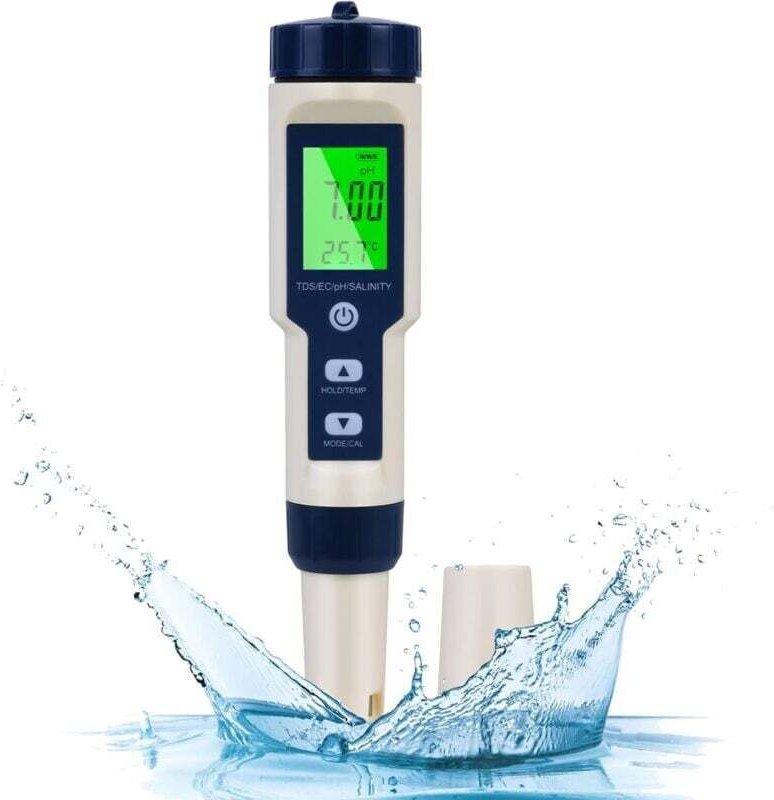 Vtizikl Testeur de pH électronique 5 en 1 pour tester le pH, le TDS, l'EC, la température,la salinité, adapté à l'eau po...