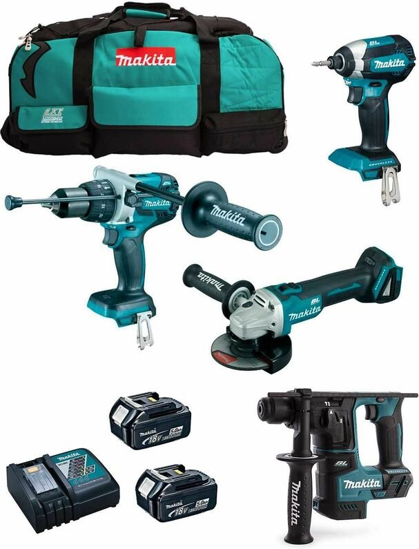 Makita - Kit MK402 (DHP481 + DHR171 + DGA504 + DTD153 + 2 x 5,0 Ah + DC18RC + LXT600)