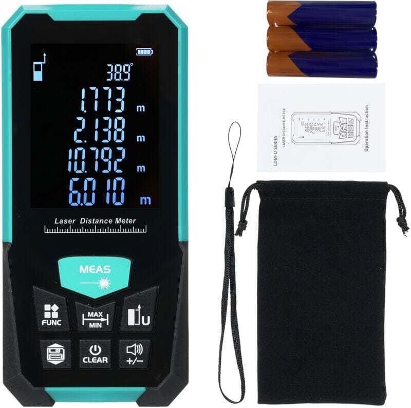 Laser-Entfernungsmesser, 120 m, digitales Lasermessgerät, LCD-Display mit Hintergrundbeleuchtung und Pythagoras-Modus, m...