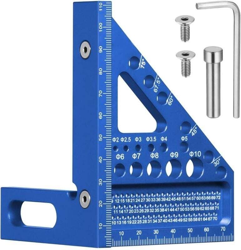 Squadra da carpentiere multi-angolo 3D con perni nascosti, 22,5-90 gradi, lega di alluminio, con modello di foratura per...