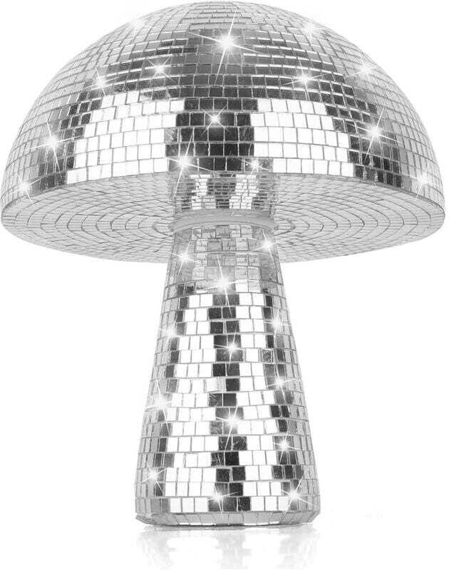 Vtizikl Boule disco en forme de champignon, boule disco argentée, réflecteur argenté à paillettes(6inch 15x15.5cm-Argent...
