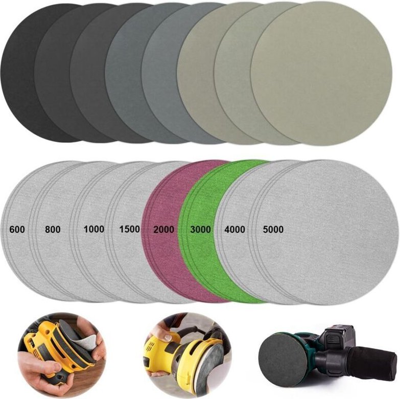 24 Stück 125-mm-Schleifscheiben, runde Schleifscheiben, Schleifpapierkörnung 600/800/1000/1500/2000/3000/4000/5000, Nass...