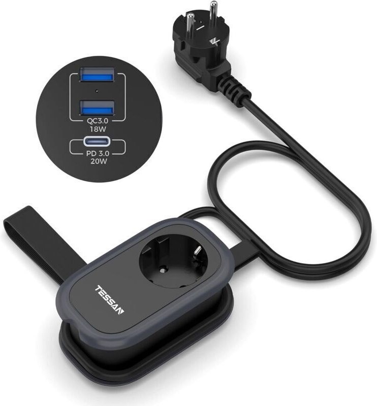 3-Port-USB-Reisesteckdosenleiste, USB-C-Schnelllade-Steckdosenleiste, 4-in-1-Steckdosenleiste, 1,4 m Verlängerungskabel ...