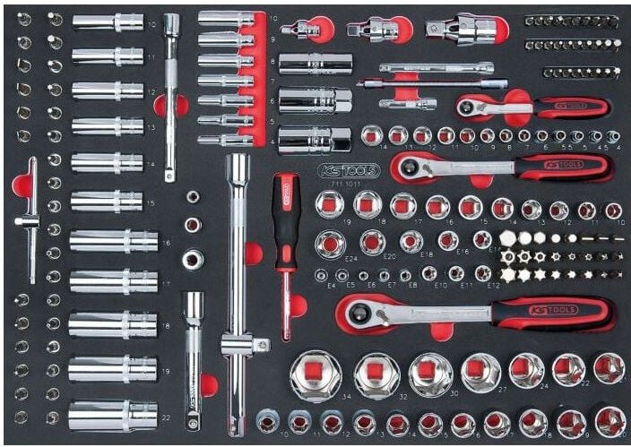 Modul mit Steckschlüsseln und Zubehör 1/4'',3/8'', 1/2'' Kstools 175 Teile - 711.1011