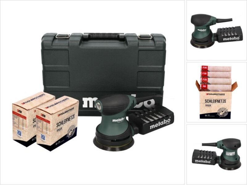 Metabo - fsx 200 Intec Exzenterschleifer 240 w 125 mm + 2x Toolbrothers spider Schleifnetz Set + Koffer