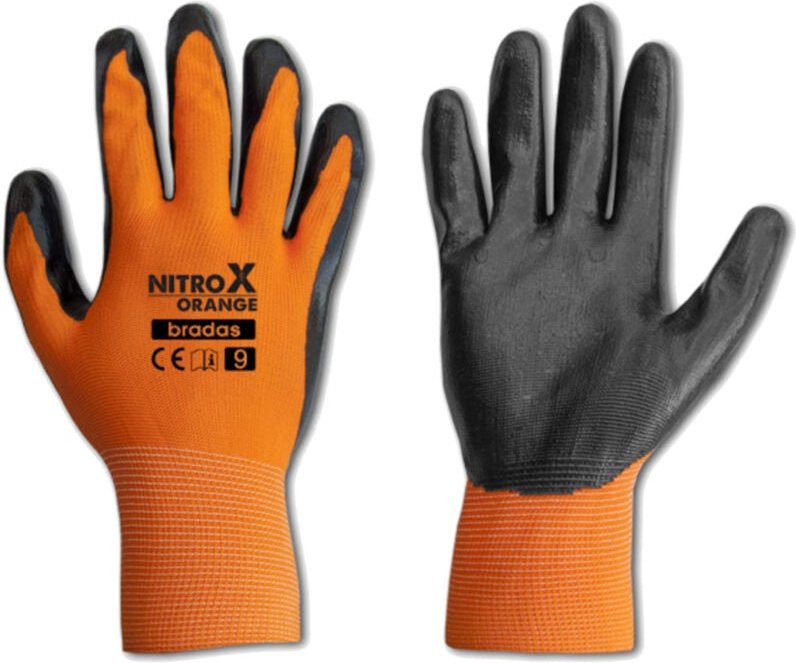 Thumbnail - Bradas - Arbeitshandschuhe Nitril orange Beschichtung versch. Größen 9