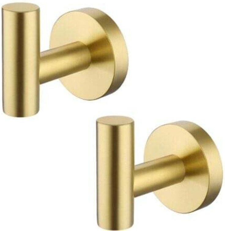 2-teiliger Wandhaken-Garderobenständer aus Edelstahl für Badezimmer, gebürstetes Messing