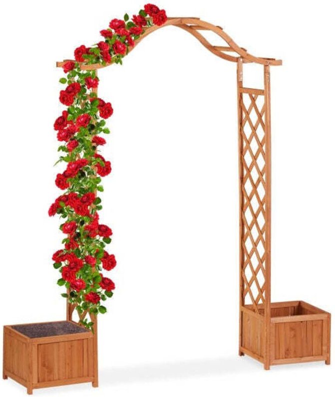 Wooden rose arch with 2 planter boxes