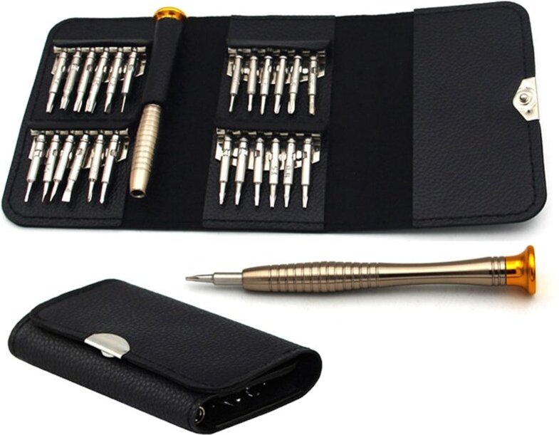 25 in 1-Lederetui mit FüNfeckigem Mehrzweck-Handy-PräZisionsuhrenglas, Aluminium-Schraubendreher-Set