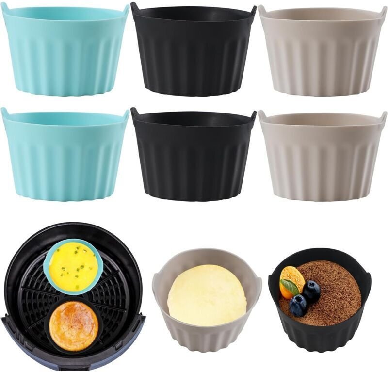 6-teiliges Silikon-Backform-Set für Heißluftfritteusen, flache Form für Heißluftfritteusen, Ausstechform, Kuchenform, Ei...