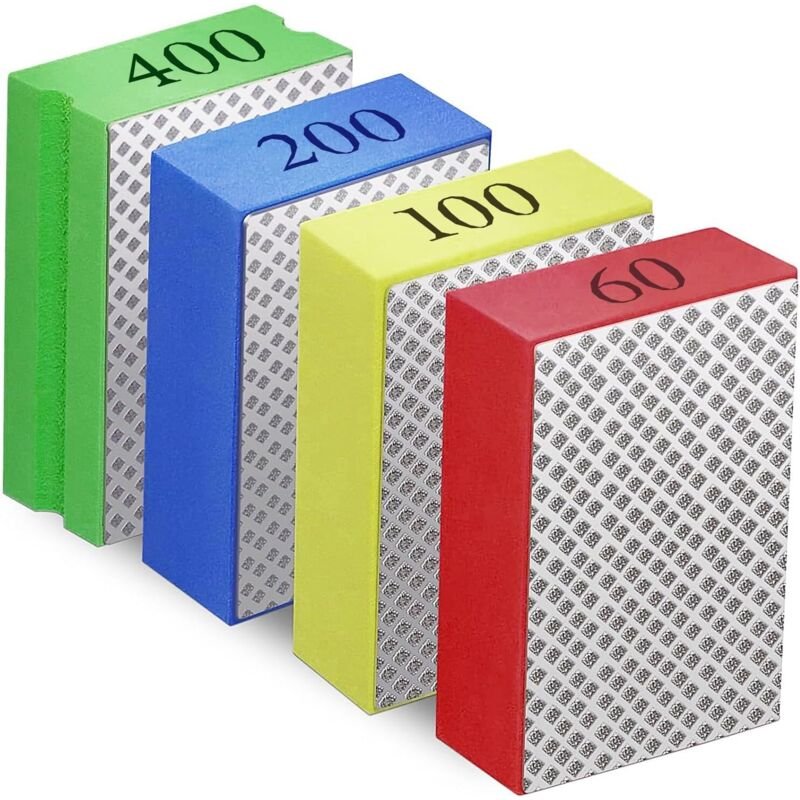 4 Stück Glass Schleifer, Diamant Handschleifpads, Diamant-Handpolierpads, Diamant-Schleifblock-Set zum Schleifen von Bet...