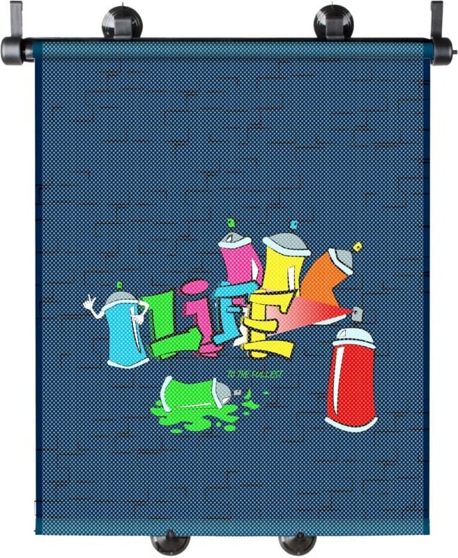 Sonnenrollo, 2er Set Sonnenblenden Graffiti blau