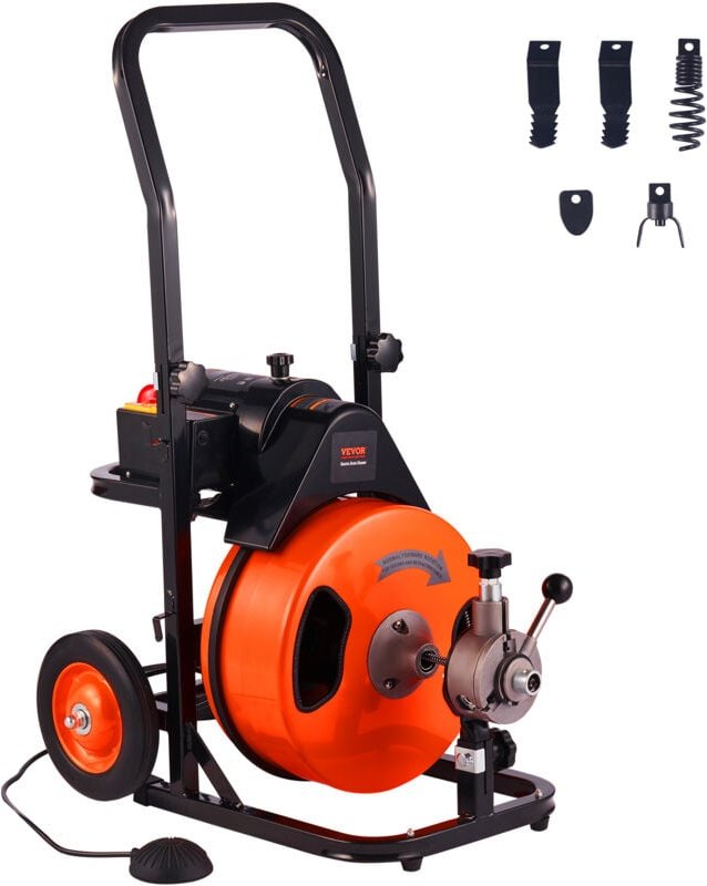 VEVOR Elektrische Rohrreinigungsmaschine 220V Rohrreiniger 30mx9,5mm Stahlkabel Rohrreinigungsspirale 1500U/min Leerlauf...