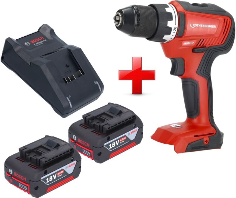 Rothenberger RO DD55 Akku Bohrschrauber 18 V 55 Nm Brushless AMPShare + 2x Akku 4,0 Ah + Ladegerät