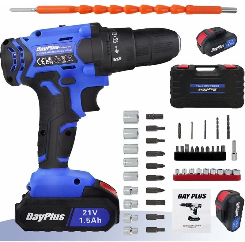 Akkuschrauber 21V Akku Bohrmaschine, 26 pcs Akkuschrauber Set mit 2X Akku Bohrschrauber, 45Nm ,LED-Licht und Koffer