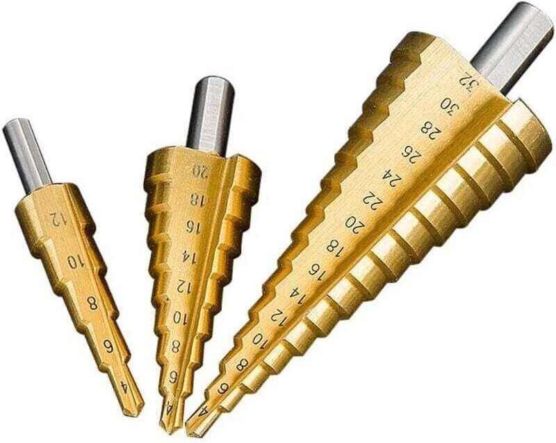 Set mit 3 Stufenbohrern, konischen Stufenbohrern, Leiterbohrern aus Stahl, HSS 4-12/4-20/4-32