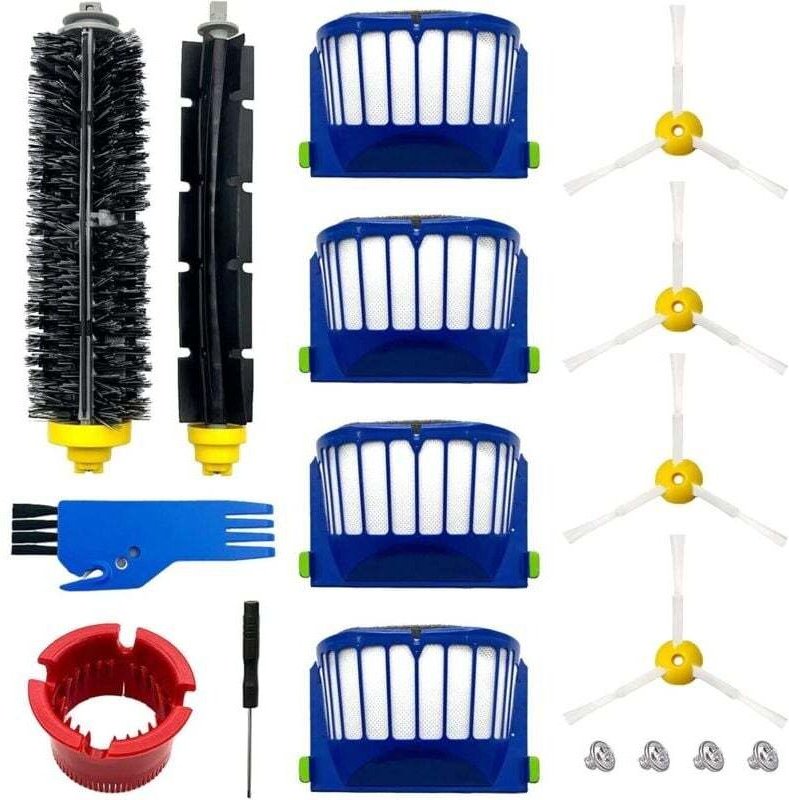 Neuf pièces de rechange pour les aspirateurs robots Roomba séries 600 et 500, comprenant quatre filtres, quatre brosses ...