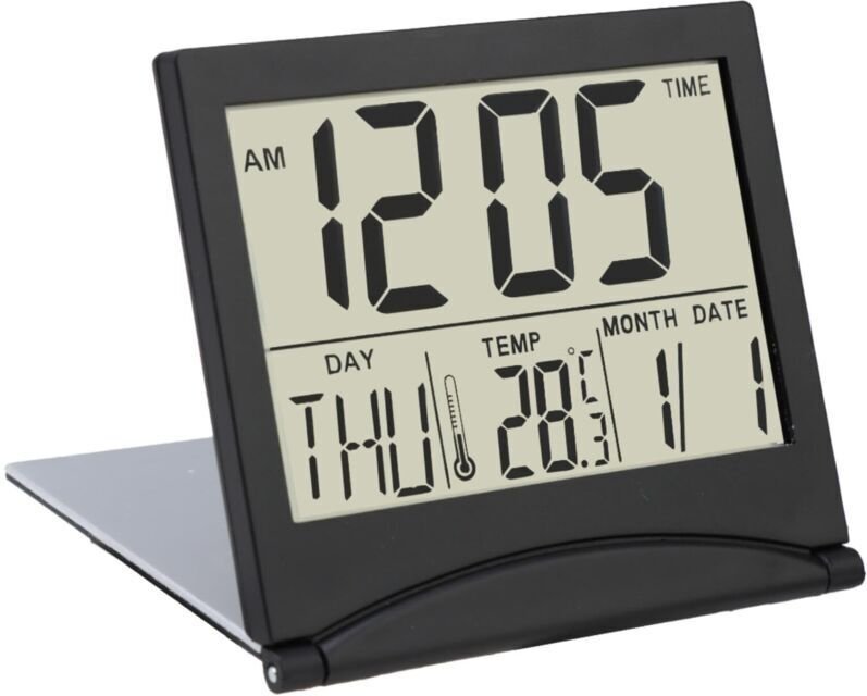 Vtizikl Horloge avec Date et Jour LCD Alarme de Voyage Pliable – Digitale Réveil Numérique - Horloge de Bureau, Table av...