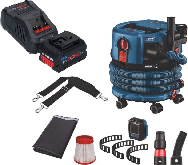 Bosch GAS 18V-12 MC Professional Akku Staubsauger BITURBO Brushless + 1x ProCore Akku 8,0 Ah + Schnellladegerät + Zubehö...