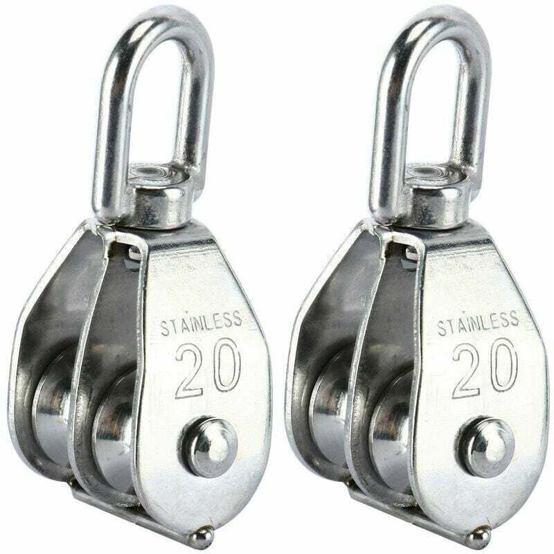 Satz aus 2 Doppelrollenblöcken aus Edelstahl 304 mit Doppelrollen-Drehhaken (M20)