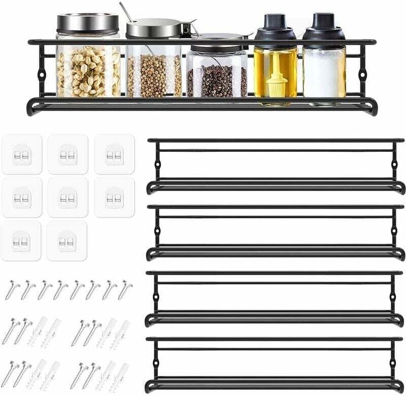 Perforierte Wandablage für Küchenschranktüren, Schwarz, 4er-Set