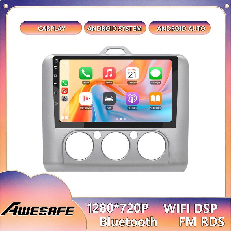 AWESAFE Autoradio Android 13 für Ford Focus Mk2 (2004-2011) 4GB+64GB mit 9'' Touchscreen Carplay Android Auto GPS Blueto...