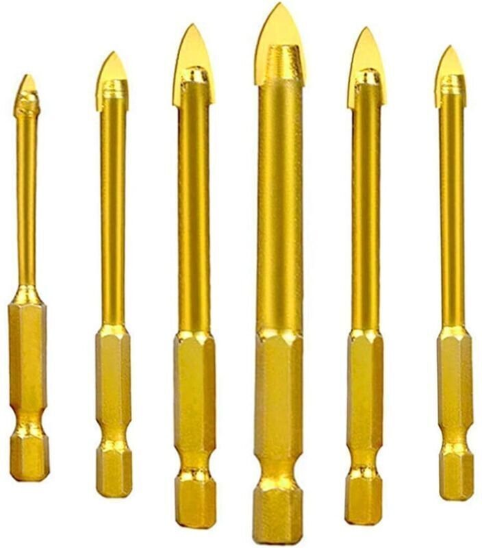 Wolframstahl-Bohrer für Glas, Keramik, Fliesen und Kristall, mit Sechskantschaft, Titanbeschichtung, 3 mm, 4 mm, 5 mm, 6...