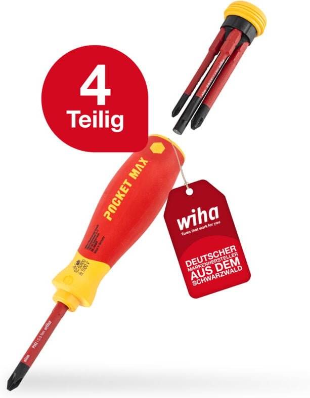Wiha - Schraubendreher Set gemischt PocketMax electric 4-tlg. mit verstaubarem Bit Set (45296) i Schraubenzieher Satz mi...