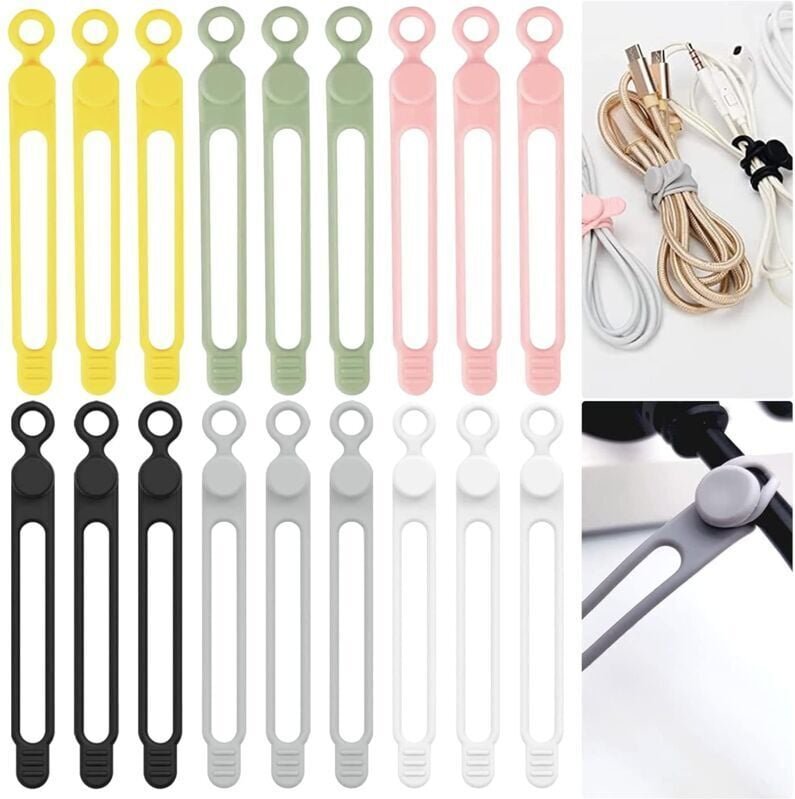 18 Stück Silikon-Kabelbinder, wiederverwendbare Kabelbinder, Kabelbinder, Silikon-Kabelbinder, Drehbinder, Kordelbinder,...