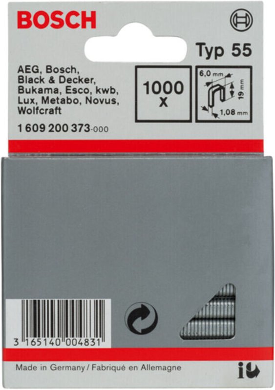 Bosch Tackerklammern Typ 55 19x6 mm passend zu Elektrotacker Inhalt 1000 Stück