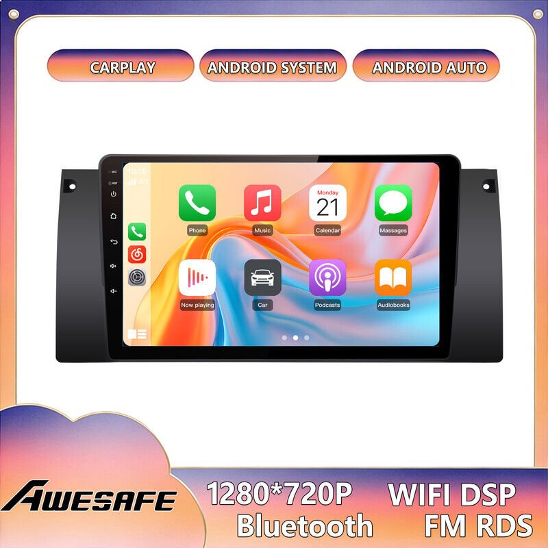 AWESAFE Autoradio Android 13 für BMW 5er E39 X5 M5 E53 (1996–2003) 2GB+64GB 9'' Touchscreen CarPlay GPS Bluetooth Androi...