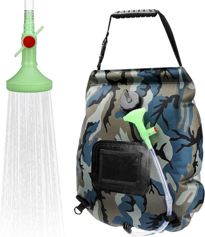 Camping Solar Shower Bag, 20LSolar Portable Shower Bag with 45°C On-Off Switchable Shower Head