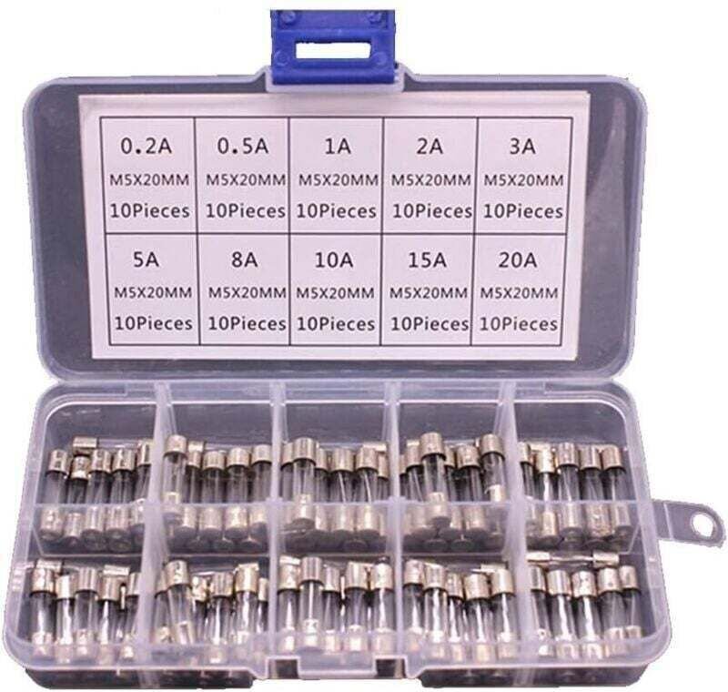 100 Glassicherungen 5x20 mm in einer Schachtel. Nennströme: 0,2 A bis 20 A. 100 Stück pro Schachtel – KZQ