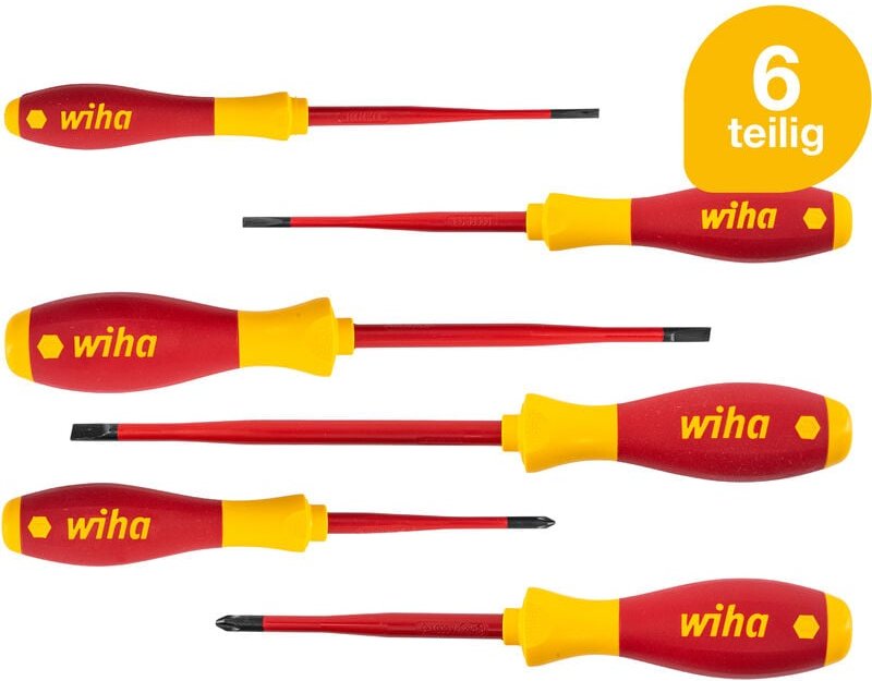 Wiha Schraubendreherset SoftFinish slimFix (35389), 6 teilig, Schraubenziehersatz VDE Elektriker, isoliert 1000v, Schlit...