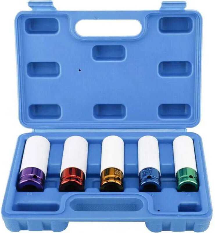 Satz mit 5 Schlagschrauber-Einsätzen für extra dünnwandige metrische Antriebsfelgen, Größen 15, 17, 19, 21, 22 mm