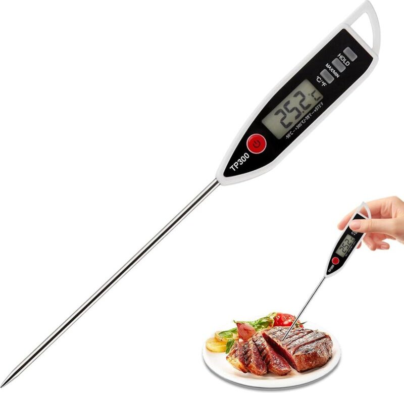 Küchenthermometer mit langer Sonde, wasserdichtes digitales Kochthermometer, sofort ablesbares LCD-Display, -50 °C bis +...