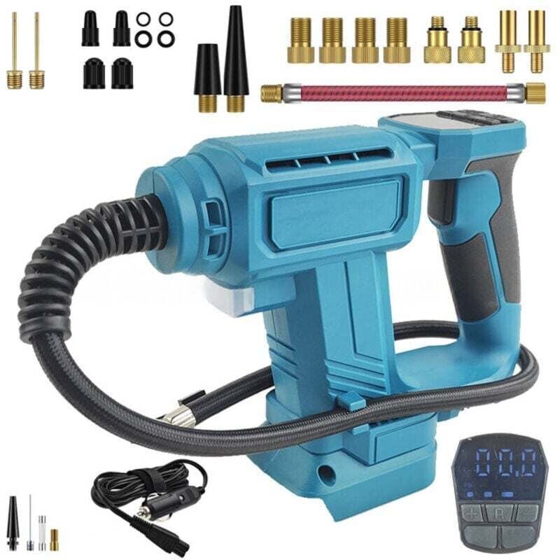 Akkubetriebener Luftkompressor, kompatibel mit Makita 18V-Akkus, 12V-Auto-Netzteil, 0-120 PSI Druck, tragbare Luftpumpe ...