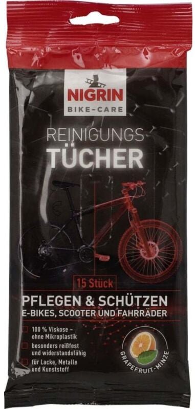Nigrin Reinigungs- und Pflegetücher E-Bike Scooter Fahrrad 15 Stück