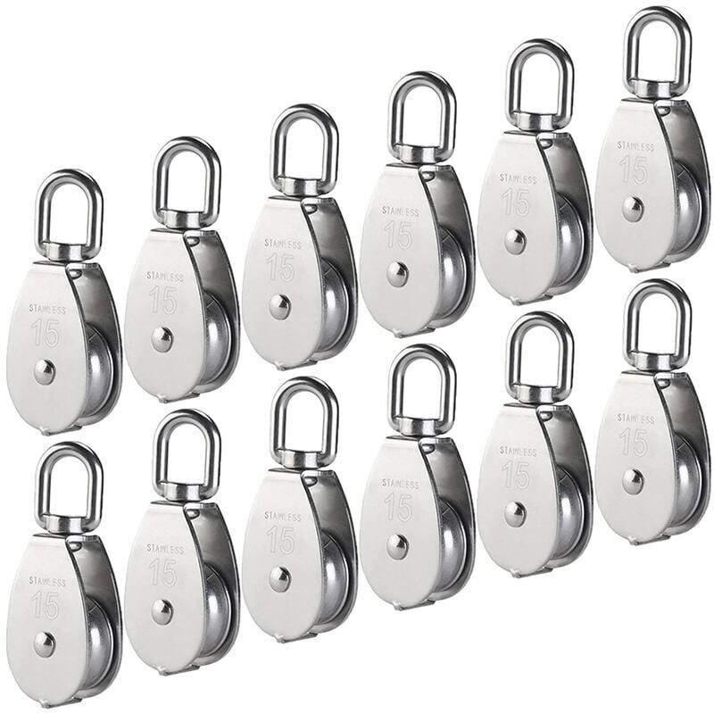 M15 Edelstahl 304 Einzelrollenblock, 15 mm Einzelrollenblock, Krandrehhaken, glattes Drahtseil, Tragfähigkeit 77 lbs/35 ...