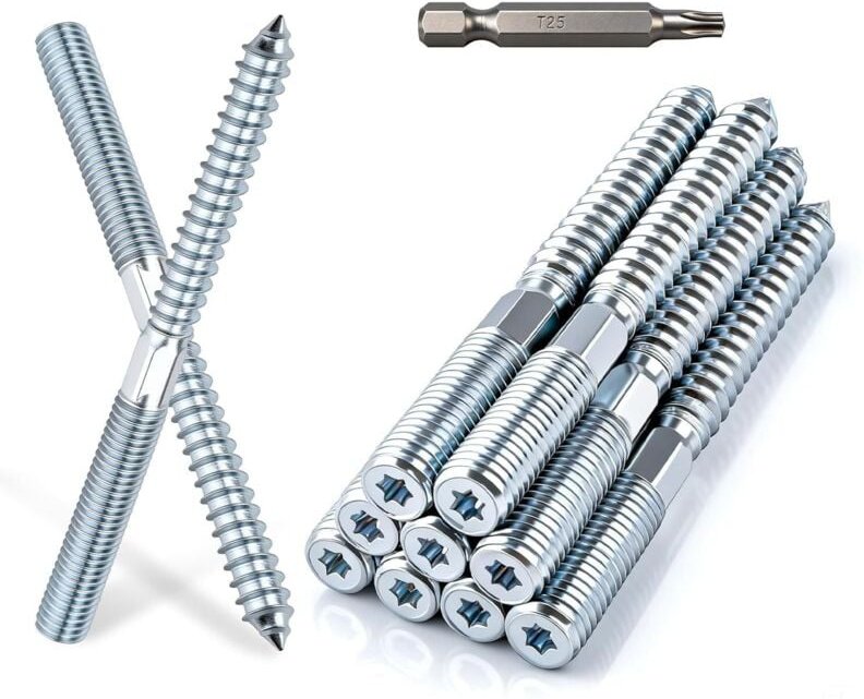 30 Stück M8 x 60 mm Gewindestangenschrauben, Doppelgewinde, silberfarben, verzinkter Stahl, Betonschrauben ohne Dübel, M...