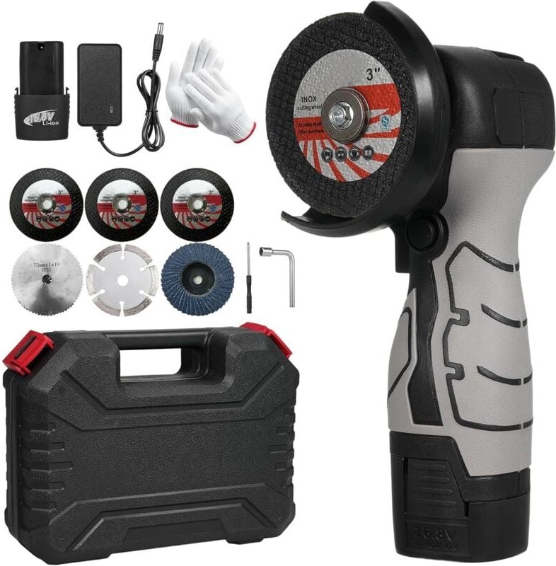 Akku-Winkelschleifer, 7000 U/min, elektrischer Mini-Schleifgerät mit 1 16,8-V-2000-mAh-Akku und Schleifscheibe zum Schne...