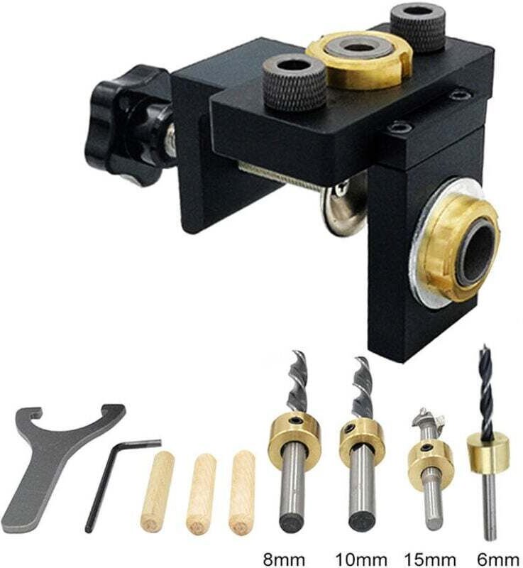 Dübelbohrlehre, Taschenlochbohrlehren-Set, vertikale Bohrschablone für Holz, abnehmbar für Möbelverbindungen, Bohrer, Ho...