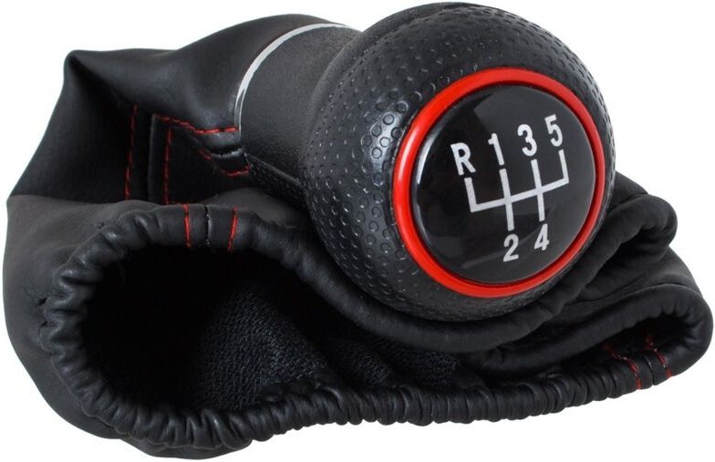 Audi A3 8L 96-03 SCHWARZER Schaltknauf + SCHWARZE WANNEN MIT ROTEM FADEN UND ROTEM RING, 5-GANG