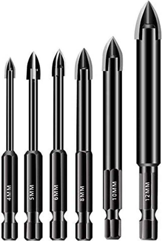 6-teiliges Glasbohrer-Set 4/5/6/8 mm / Hartmetallbestückter Fliesenbohrer 10/12 mm, Sechskantschaft-Speerkopfbohrer für ...
