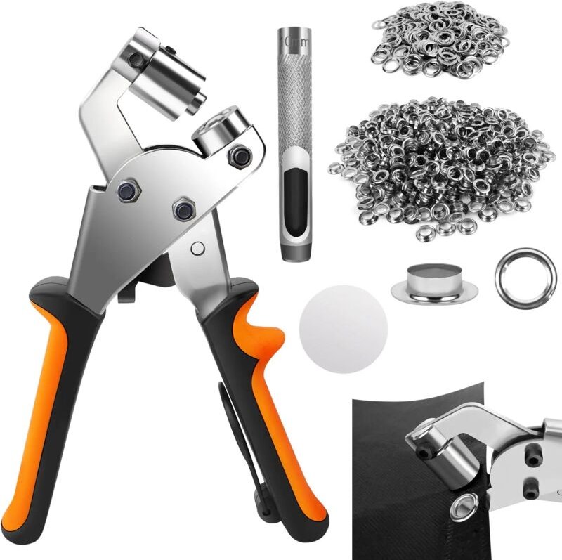 Day Plus - Profi Ösenzange Knopfzange Ösenquetsch Zange Nietzange 100mm inkl. 500 St Ösen