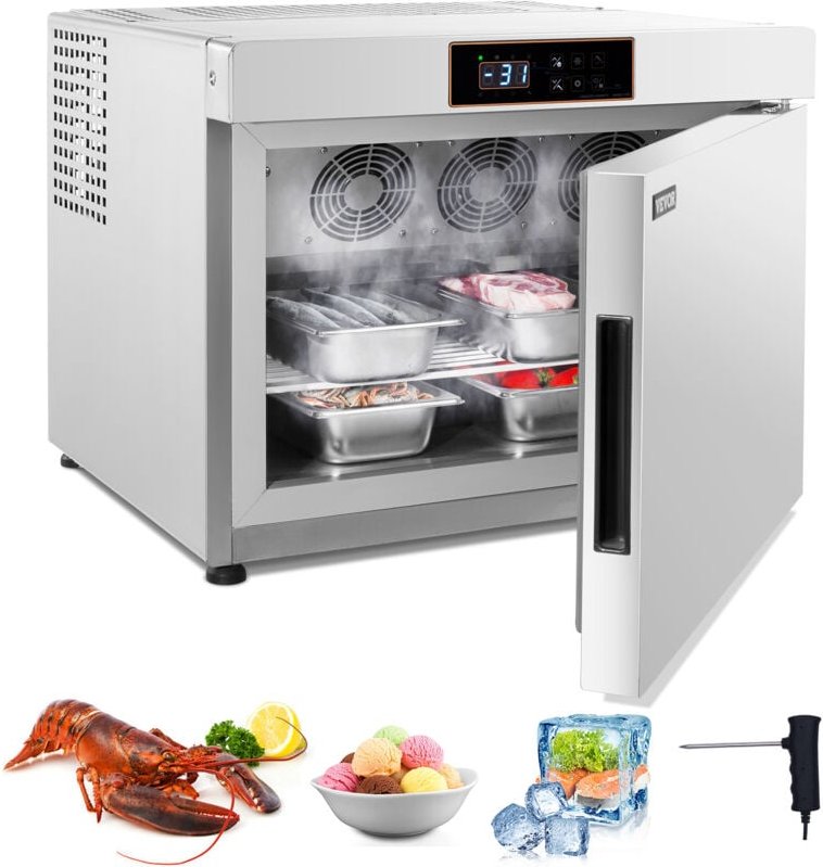 Kommerzieller Schockfroster 32 l Schockkühler mit 4 x 1/3 Tabletts, Schockkühler mit Kühl- und Gefriermodi, Edelstahl-Sc...