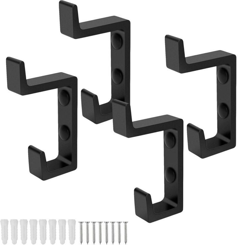 Schwarze Kleiderhaken zur Wandmontage, 4-teilige Handtuchhaken, verdicktes Space-Aluminium, Kleiderhaken-Doppelhaken-Des...