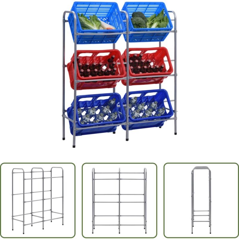 Lebensmittelkisten - Kistenregal für 6 Kisten Silbern 96x33x116 cm Stahl