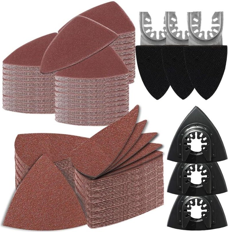 246 Multitool Schleifplatte für Delta-Schleifer, 3 finger sanding pad holder und 3 Dreieck-Schleifscheiben, 240 Blatt Sc...